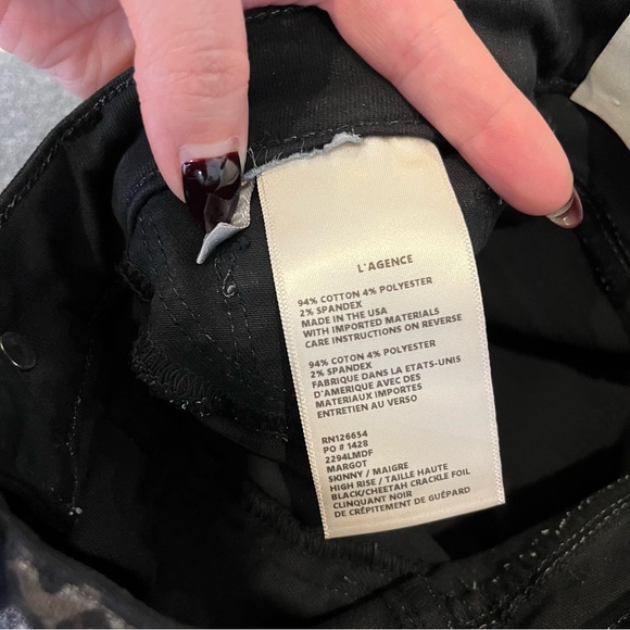 L'AGENCE Margot High Rise Foil Cheetah Print Skinny Jeans Black Size 24 NWT - Picture 8 of 14